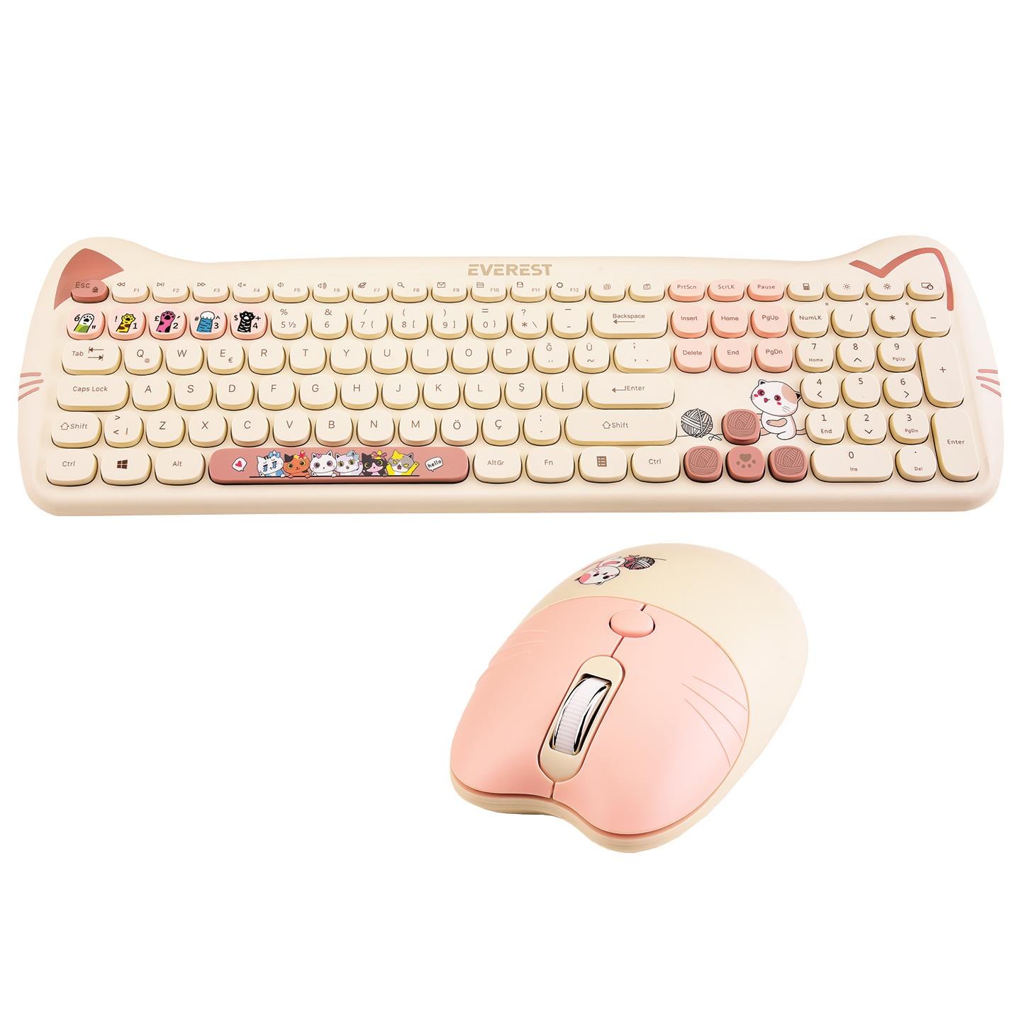 Everest KM-6283 CATTY Wireless Keyboard, Mouse and Mouse Pad Set