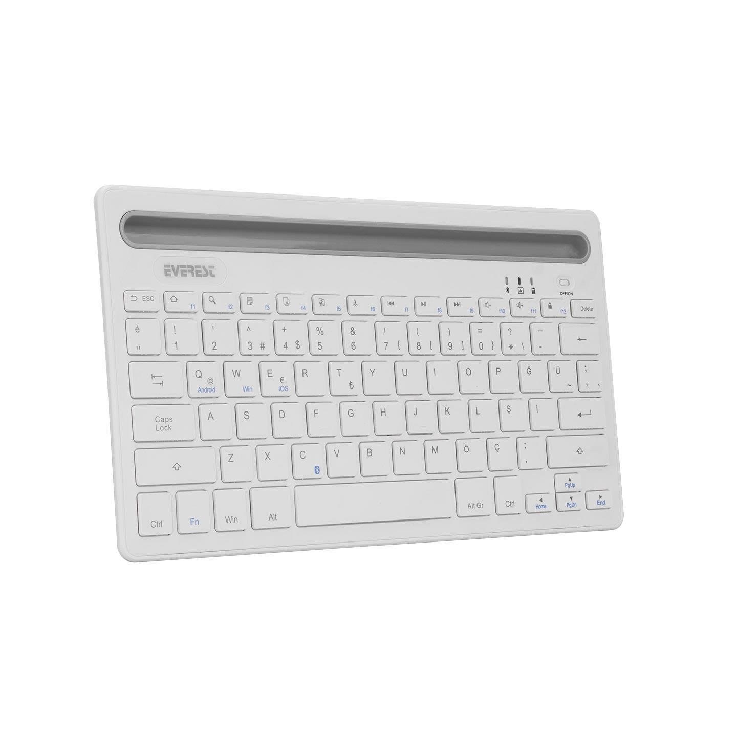 Everest KB-BT82 Белая/серебристая Bluetooth-клавиатура Turkish Q
