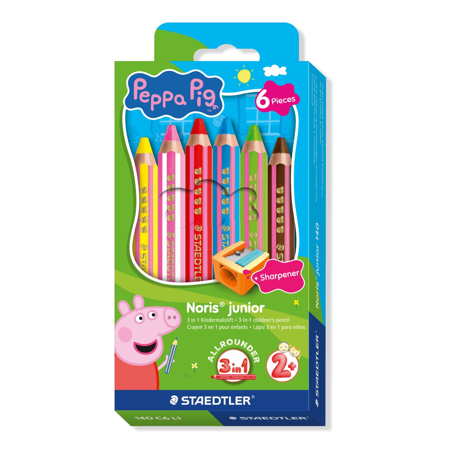 Staedtler Noris junior® 140 – Peppa Tasarımlı 3’ü 1 Arada Çocuk Boya Kalemi 6 Renk