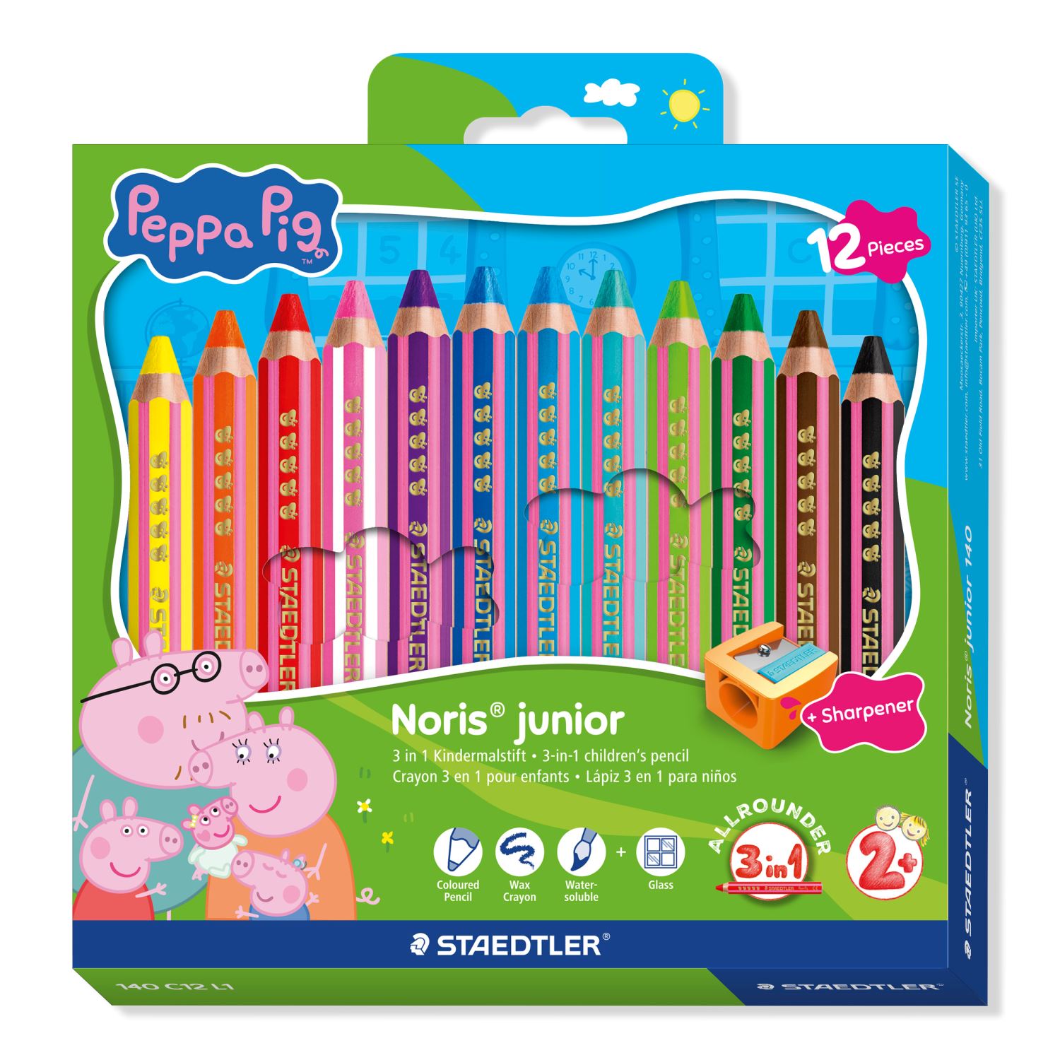 Staedtler Noris junior® 140 – Peppa Tasarımlı 3’ü 1 Arada Çocuk Boya Kalemi 12 Renk