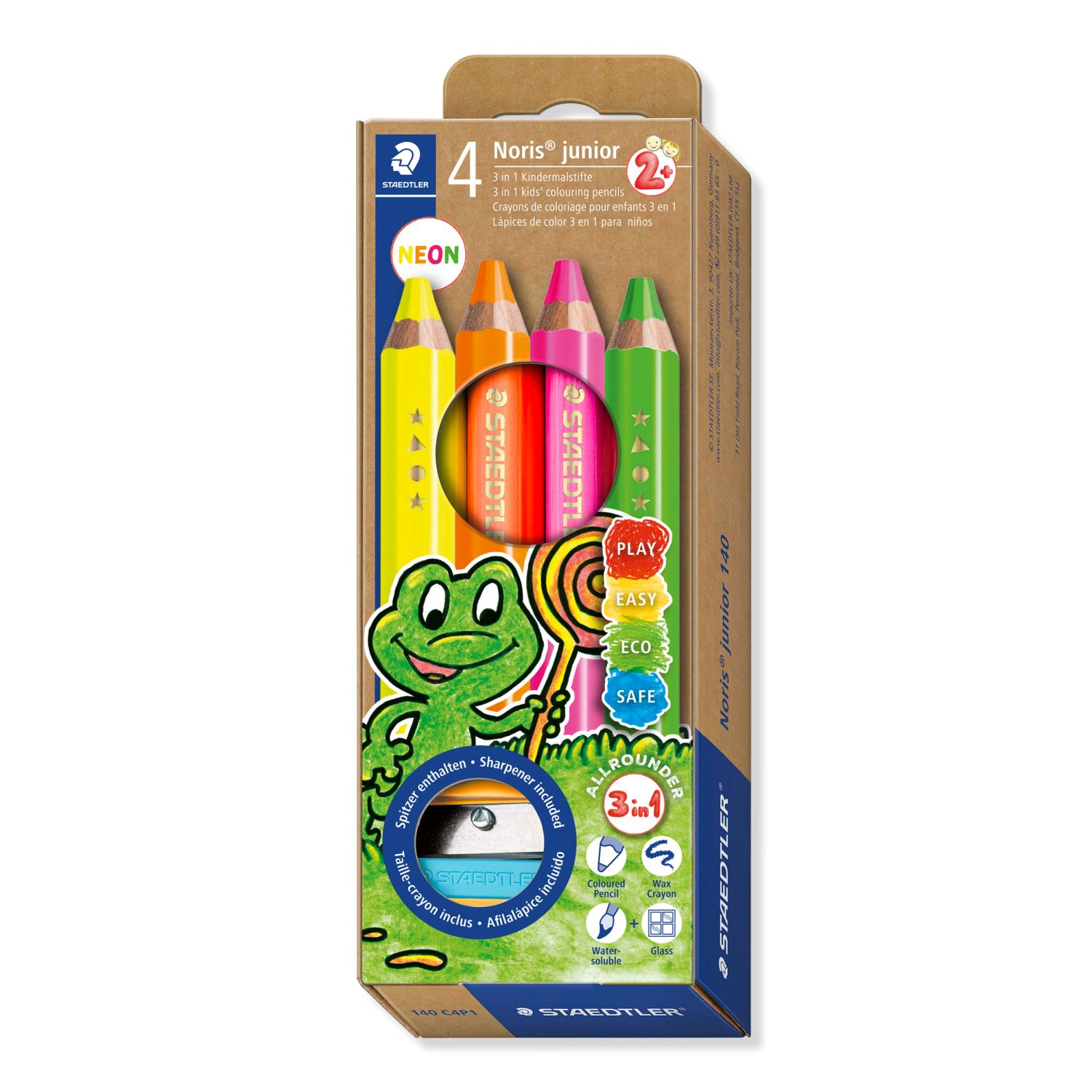 Staedtler Noris junior® 140 – 3’ü 1 Arada Çocuk Boya Kalemi 4 Neon Renk Promosyon Paketi