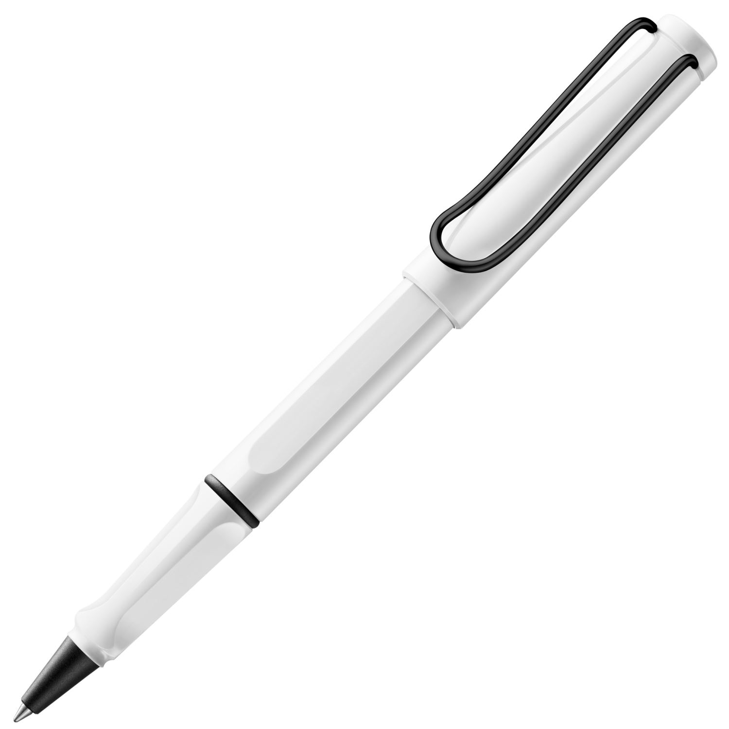 Lamy Safari 319BS, роллерная ручка с белым корпусом и чёрным клипом