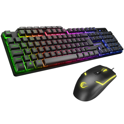 Rampage KM-9858 JAZZY Siyah Rainbow Backlight Makro Tuşlu Gaming Klavye + 3600 dpi Mouse Set