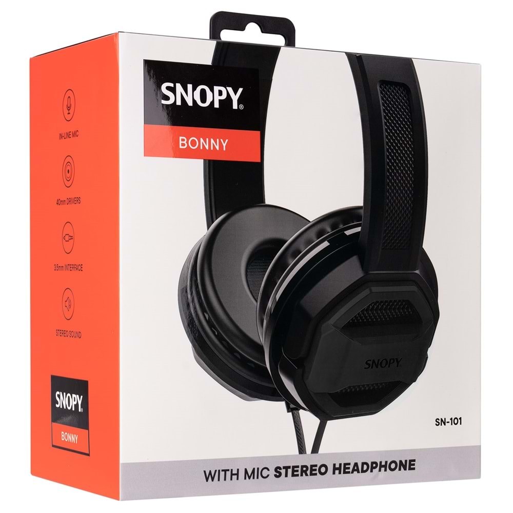 Snopy SN-101 BONNY Black Over-Ear Headphones with Microphone