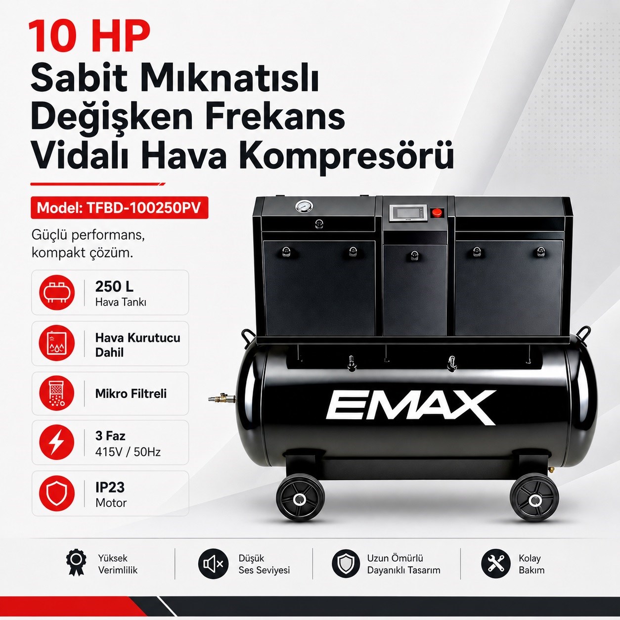 Max 1844-47 TFBD 100250PV Screw Air Compressor 10 HP 250 L