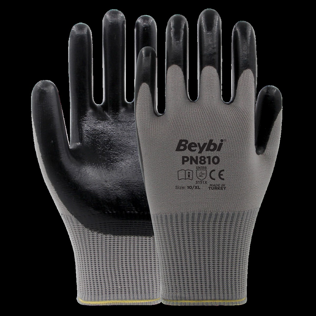Beybi PM810 Knitted Polyester Work Gloves, Grey-Black