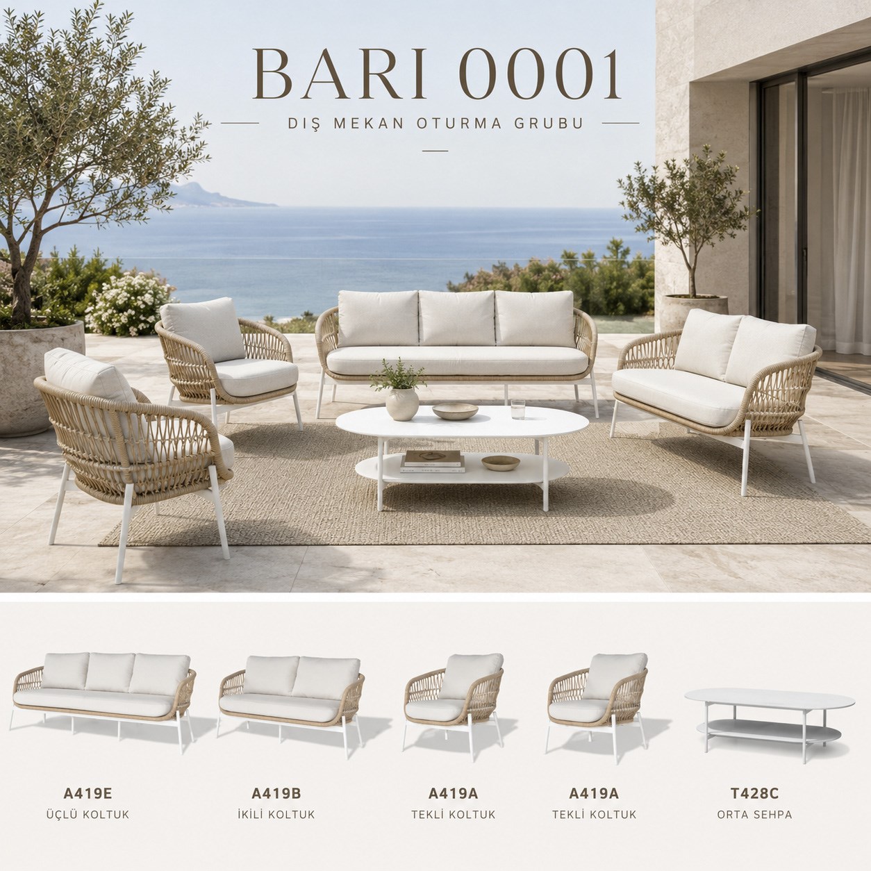 Max AR BARI 0001 Garden Seating Set, Cream/White