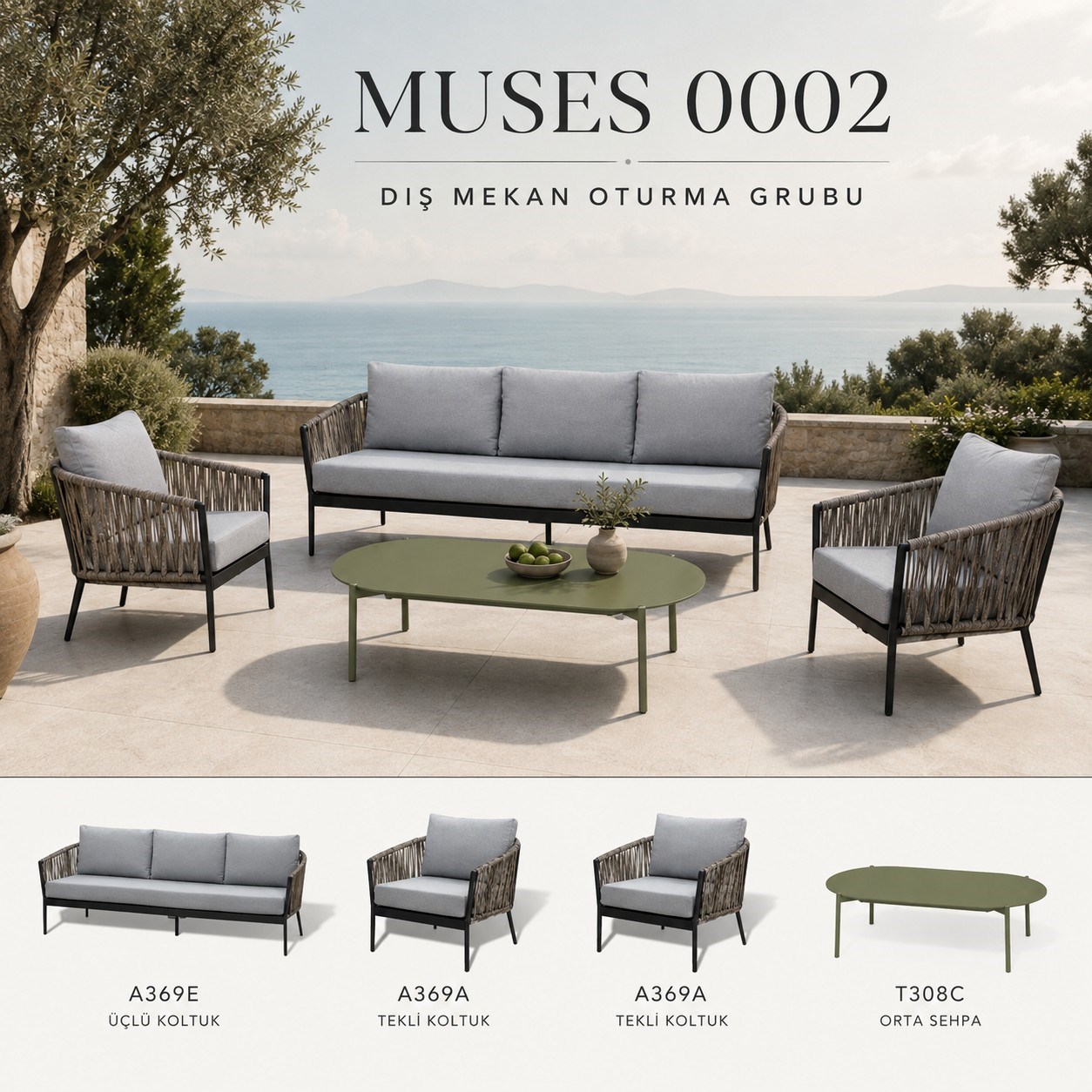 Max AR MUSES 0002 Muses комплект садовой мебели: диван, 2 кресла и журнальный столик