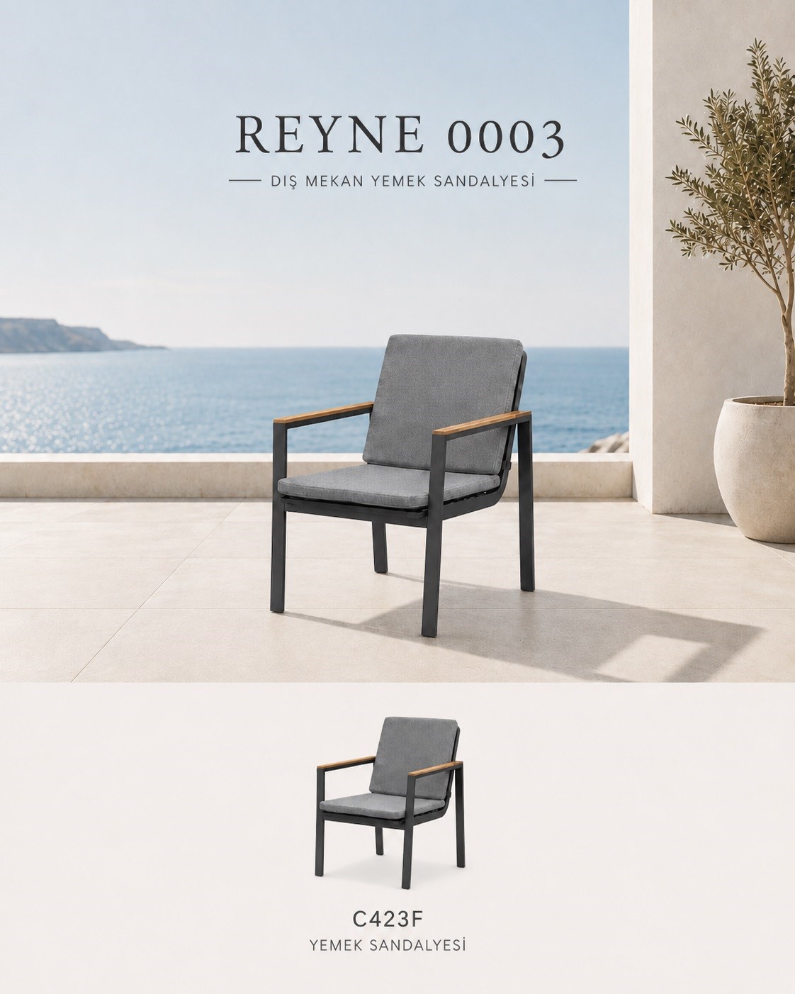 Max Reyne AR REYNE 0003 Обеденный стул, 60x66x86 см, подлокотники под тик, антрацитовый алюминий