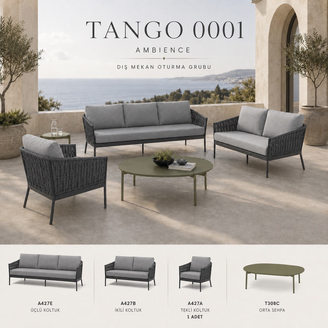 Max AR TANGO 0001 Tango Garden Seating Set, Grey/Anthracite Aluminium
