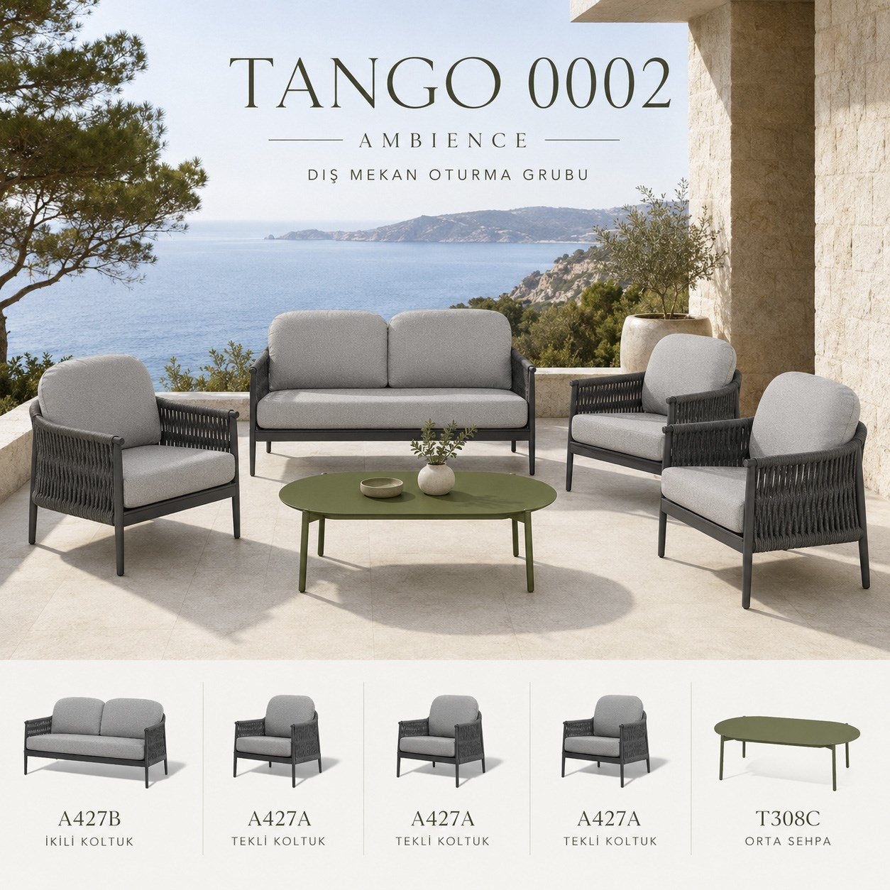 Max AR TANGO 0002 Tango комплект садовой мебели, серый/антрацитовый алюминий
