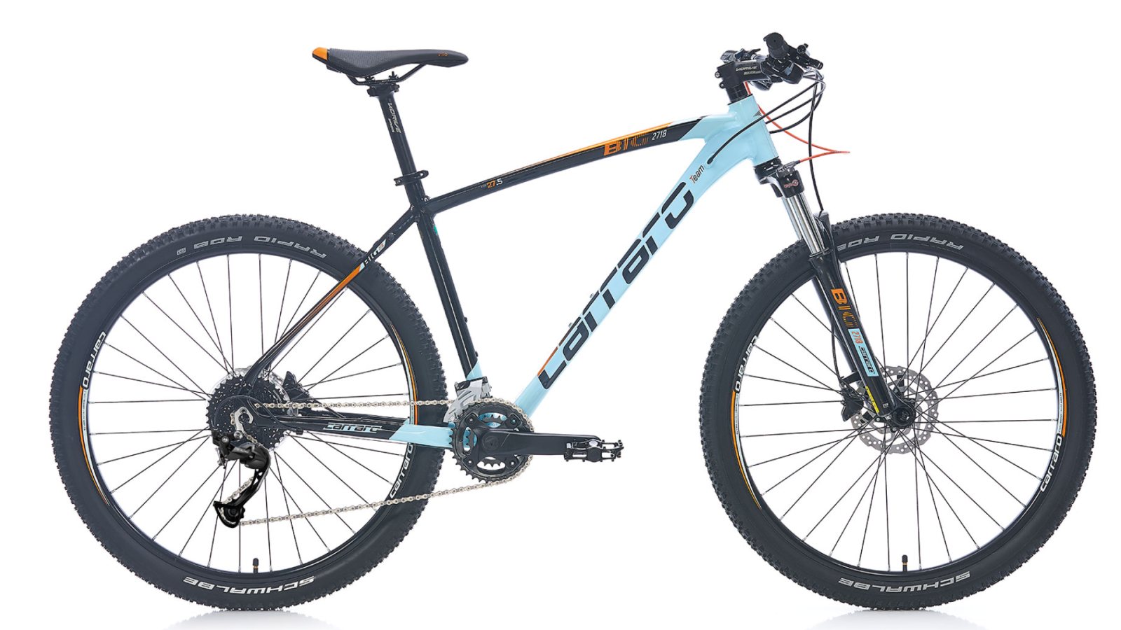 Carraro Big 2718 27.5-Inch 18-Speed Mountain Bike, Light Blue-Black-Orange R1