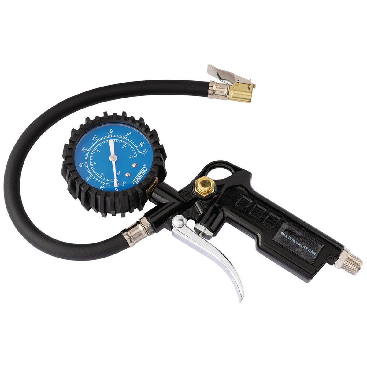 Draper DR 91273 Air Tyre Inflator Gun with Pressure Gauge, 0–12 Bar