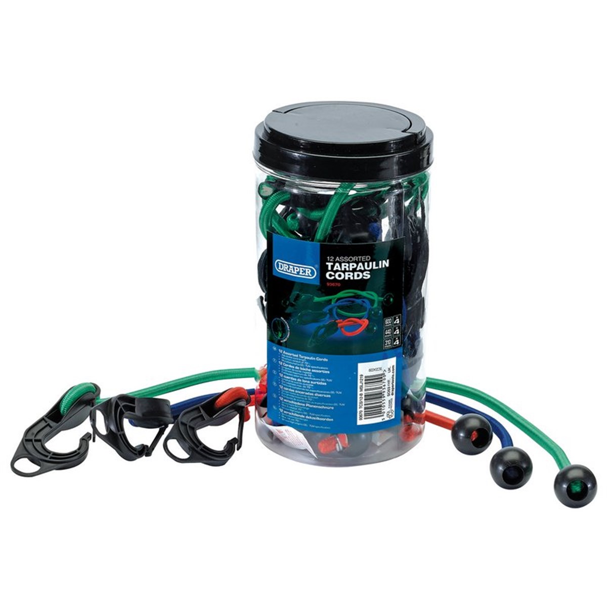 Draper DR 93670 Car Elastic Cords, 4×60 cm, 4×44 cm, 4×310 cm (12 Pack)