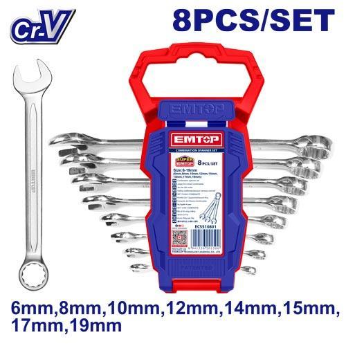 Emtop EMA ECSS10801 Combination Spanner Set, 8 Pieces, 6–19 mm
