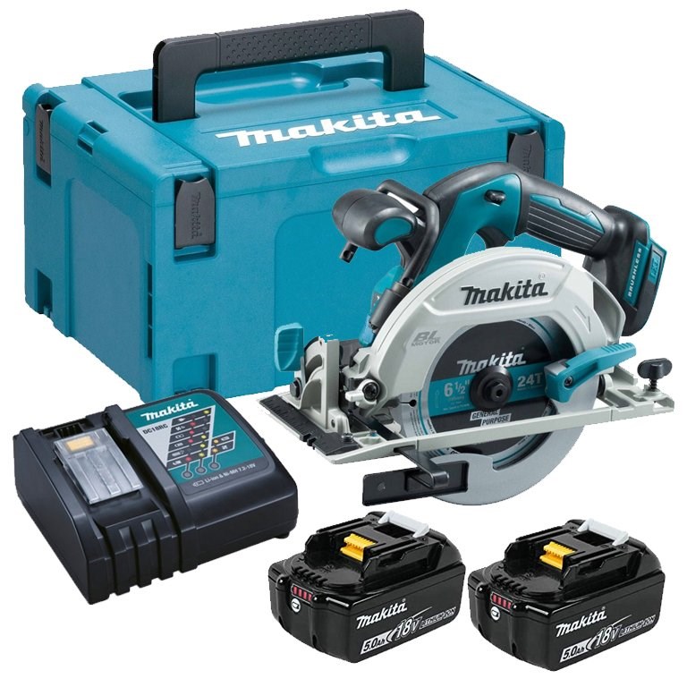 Makita MK DHS680RTJ 18V 165 mm Cordless Circular Saw, 5Ah, 2 Batteries and Charger
