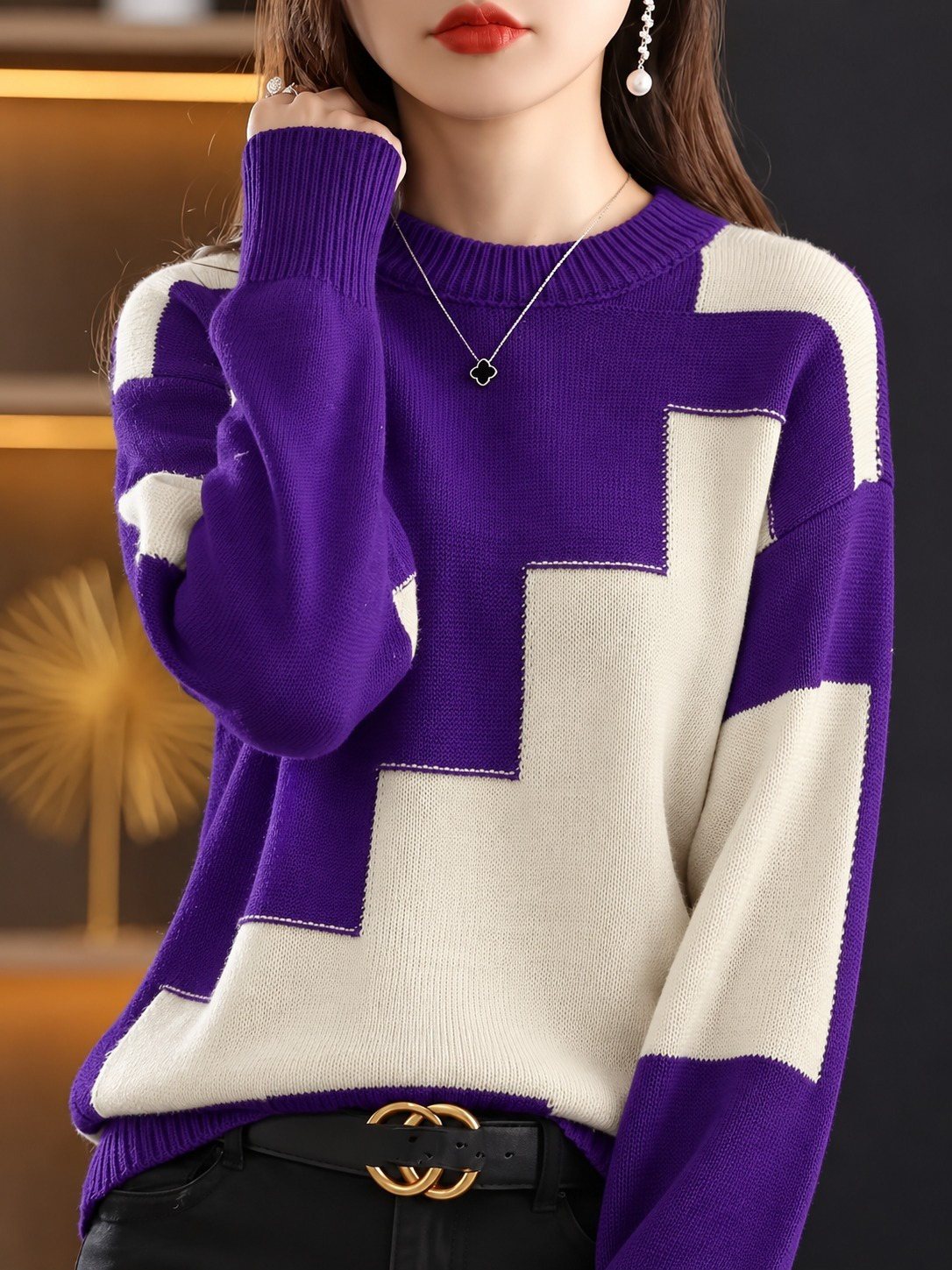 Girince 194951 Women’s Long-Sleeve Crew-Neck Knit Blouse