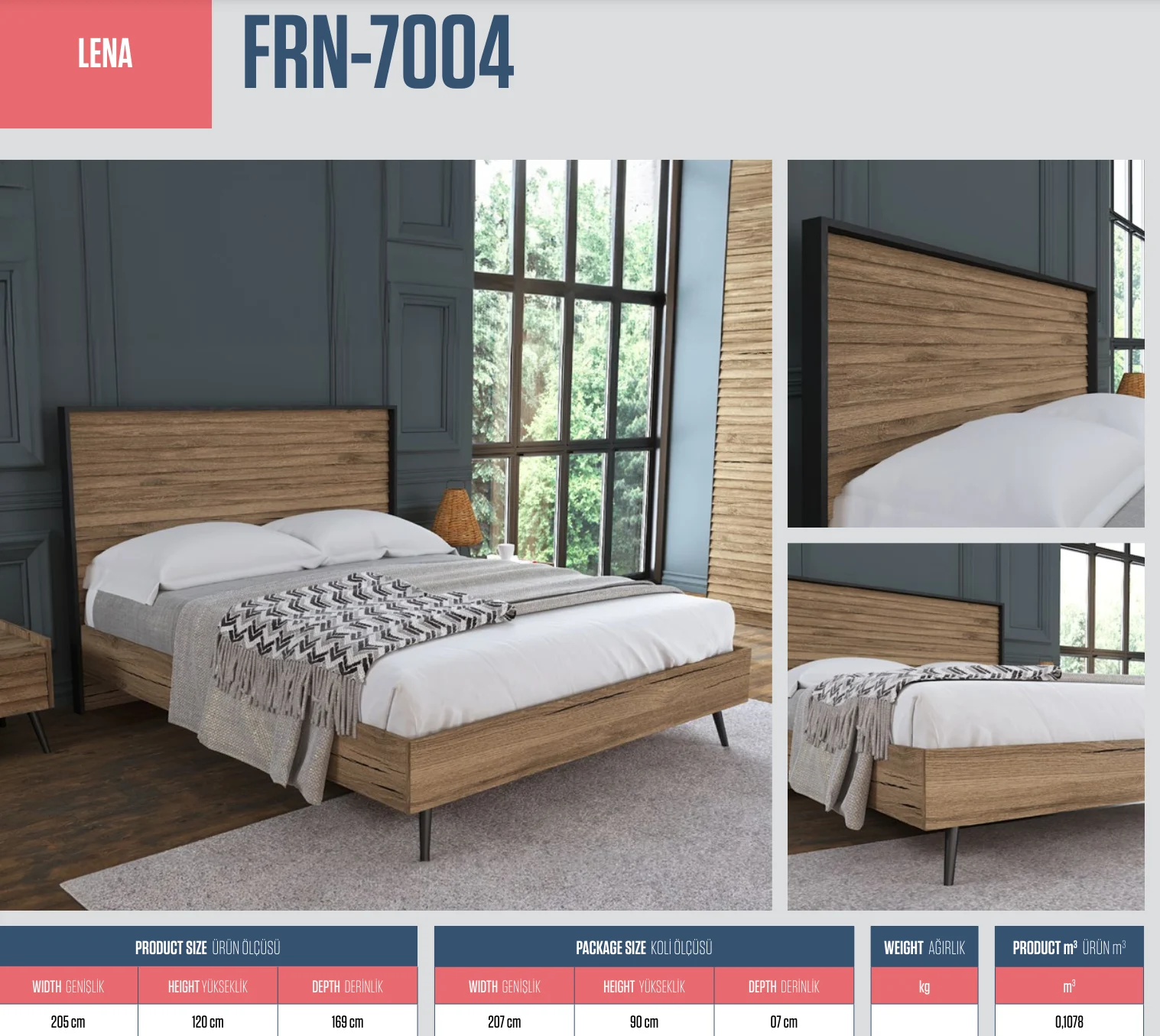 Lena Çift Kişilik Yatak Atlantik Çam 205CMx120CMx169CM