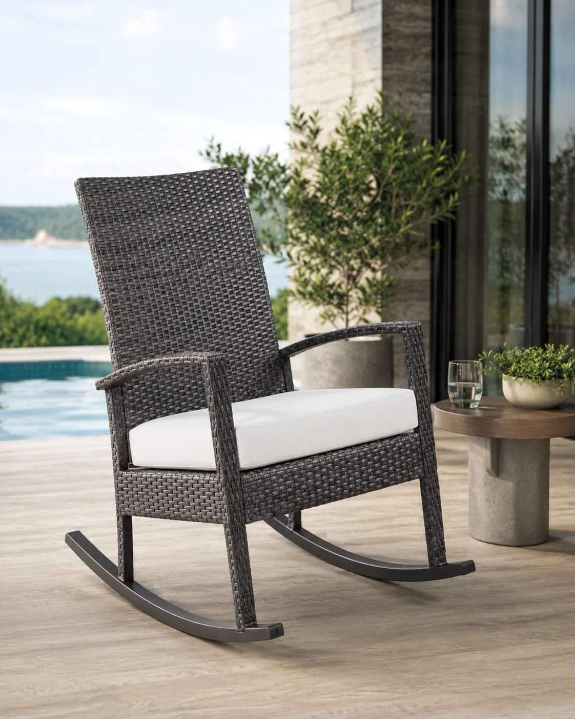 Lounge Sallanan Sandalye 1 Kişi Minder/Alüminyum Gövde/Pe Rattan Örgü Detay