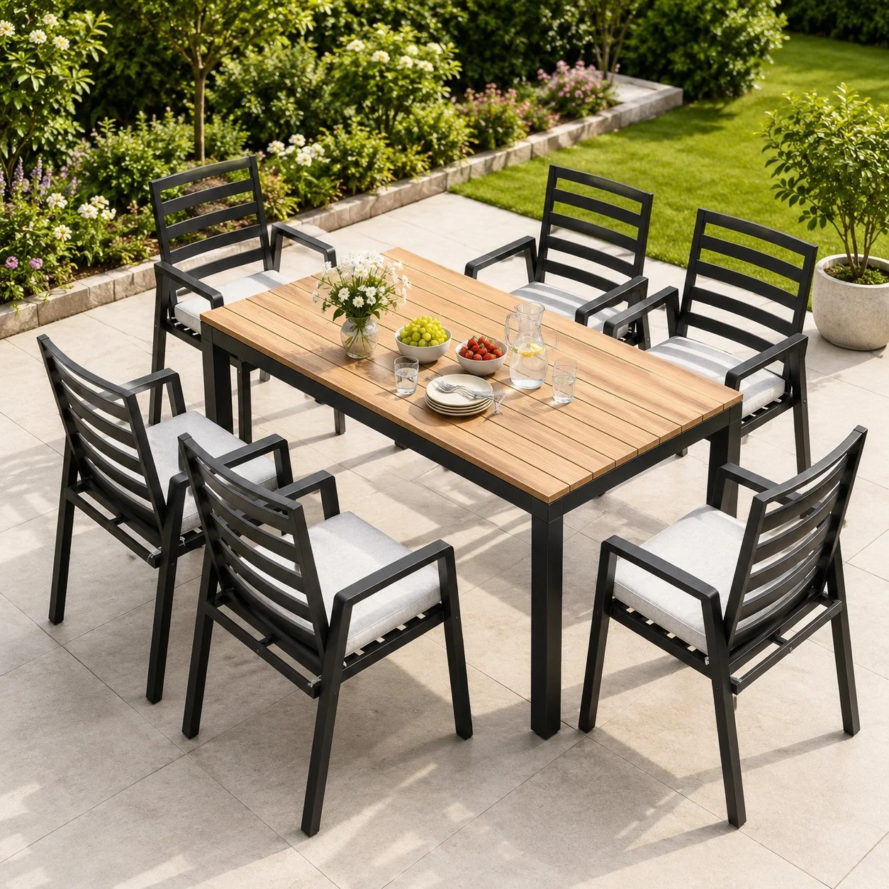 Max TN TF-A79 Garden Dining Set with 6 Chairs and Wooden Table