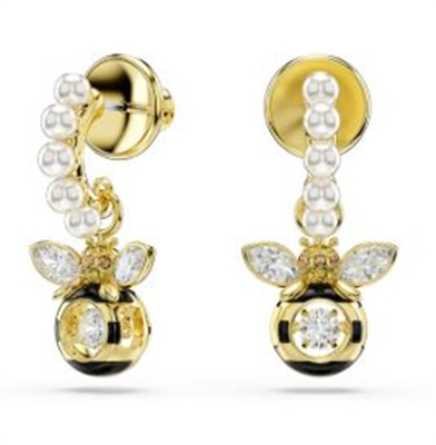 Swarovski Idyllia drop earrings, Crystal pearl, Bee SW5742678 Küpe Altın