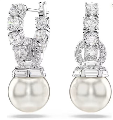 Swarovski Matrix drop earrings, Crystal pearl SW5691716 Küpe Gümüş