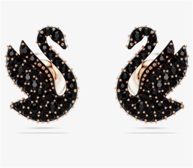 Swarovski Swan stud earrings, Swan SW5684608 Küpe Rose Gold Siyah