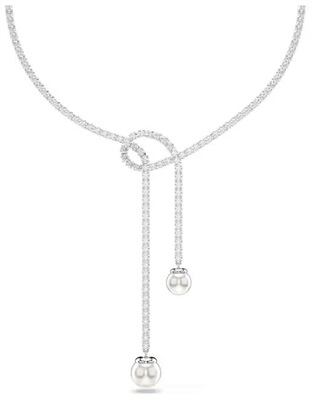Swarovski Matrix Y necklace, Crystal pearl SW5692416 Kolye Gümüş