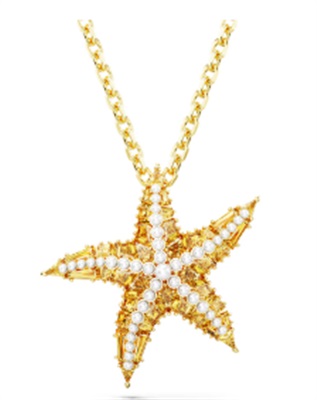 Swarovski Idyllia pendant, Crystal pearls, Starfish SW5691035 Kolye Altın