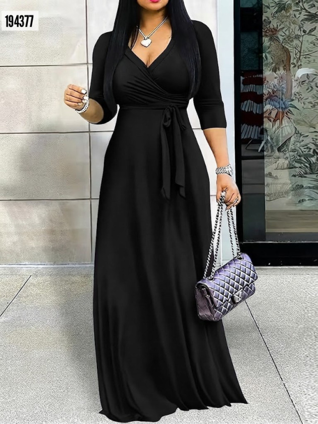 Girince 194377 Women's Long Wrap-Neck Dress