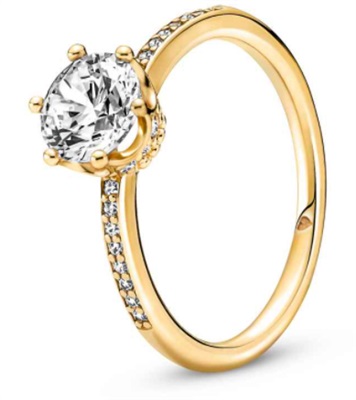 Pandora Şeffaf Işıltılı Taç Tektaş Yüzük 168289C01 Altın