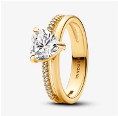Pandora Double Band Heart Ring 163100C01, золотое кольцо