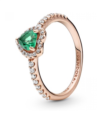 Pandora Işıltılı Yüksek Kalp Taşlı Yüzük 188421C03 Rose Gold Yeşil