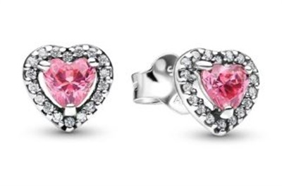 Pandora 298427C02 Raised Pink Heart Stud Earrings, Silver Pink