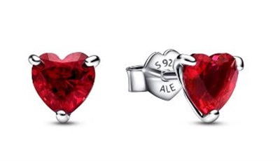 Pandora 292549C01 Серьги-гвоздики с красными сердцами