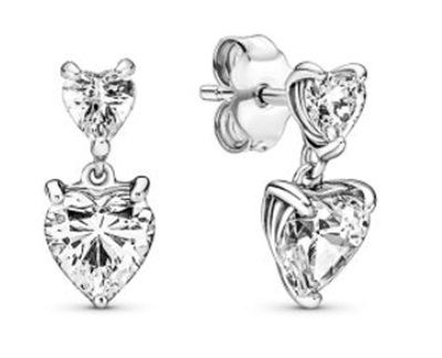 Pandora 291199C01 Double Heart Stud Earrings, Silver