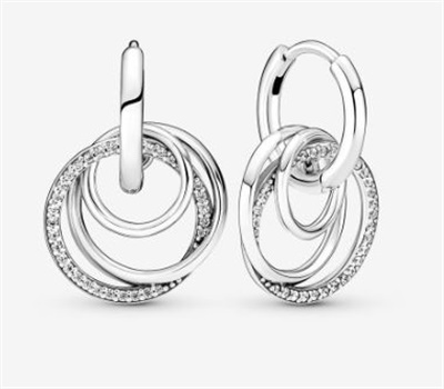 Pandora 291156C01 Always Family Interlocking Hoop Earrings, Silver