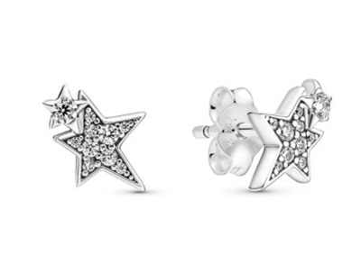 Pandora 290012C01 Silver Sparkling Asymmetric Star Stud Earrings
