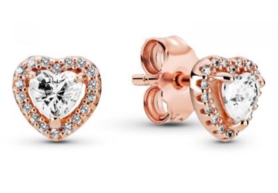 Pandora 288427C01 Sparkling Heart Stud Earrings Rose Gold
