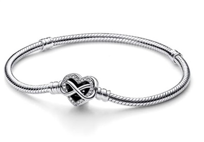Pandora Moments Sonsuz Kalp Klipsli Yılan Zincir Bileklik 592645C01 Gümüş