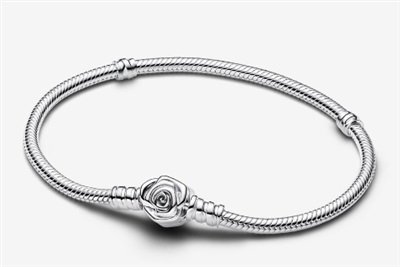 Pandora Moments Blooming Rose Clasp Snake Chain Bracelet 593211C00, Silver