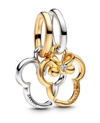 Pandora Disney Mickey Mouse and Minnie Mouse Detachable Dangle Charm 763650C01 Silver/Gold