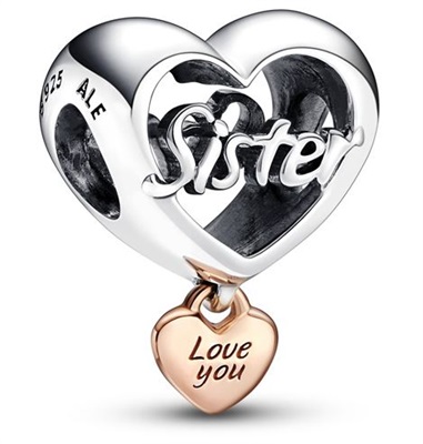 Pandora 782244C00 Sister Heart Charm, Silver/Rose