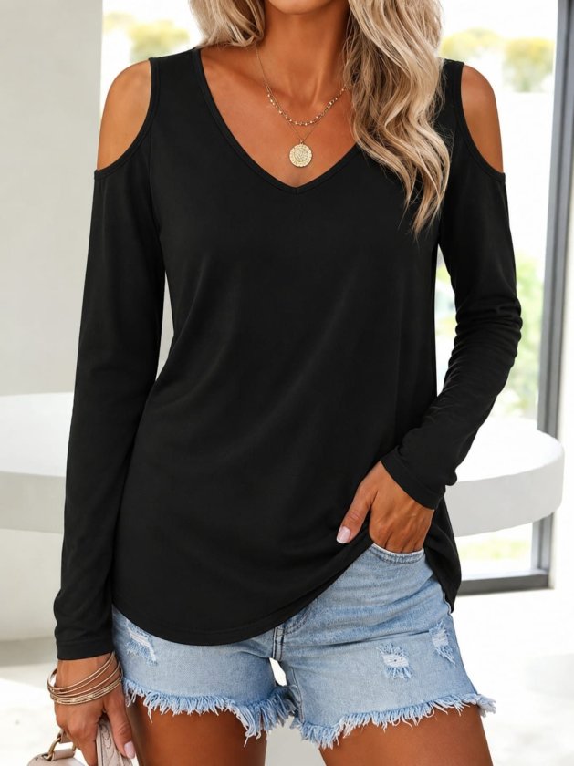 Girince 193515 Women's Long-Sleeve Viscose Cold-Shoulder Blouse