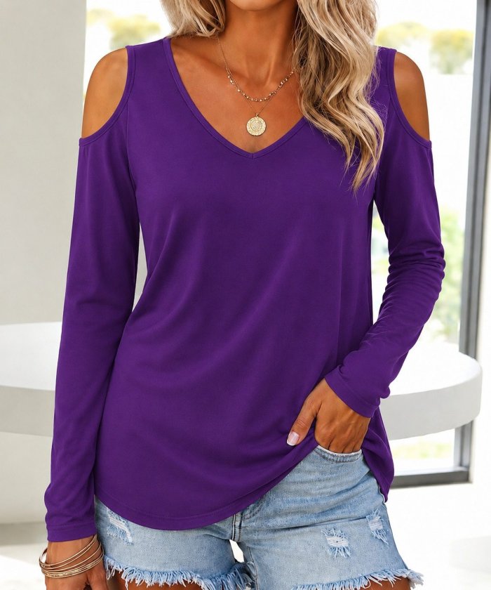 Girince 193513 Women's Long-Sleeve Viscose Cold-Shoulder Blouse