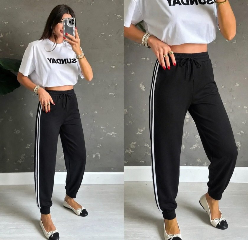 Girince 193489 Women's High-Waisted Viscose Joggers with Side Stripes