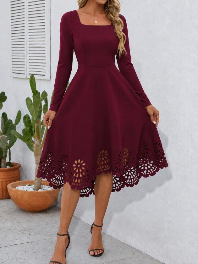 Girince 193471 Women's Long-Sleeve Square-Neck Midi Dress