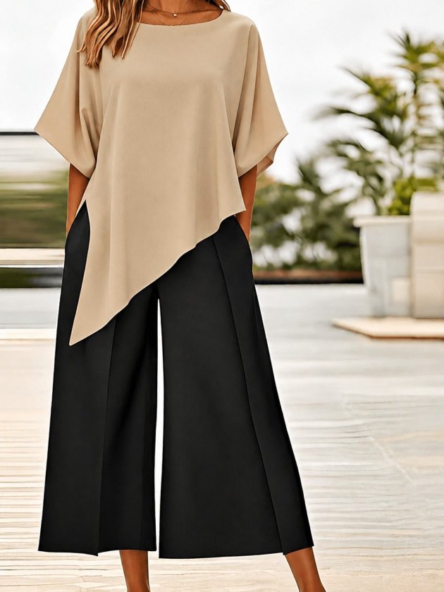 Girince 193120 Women’s Asymmetric Blouse and Wide-Leg Trousers Set
