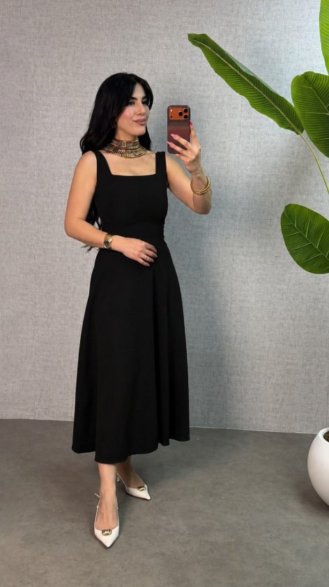 Girince 193030 Women's Long Square-Neck Strappy Dress