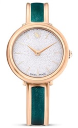 Swarovski Crystalline Bangle watch, Swiss Made SW5709816 Kol Saati Rose Gold Yeşil